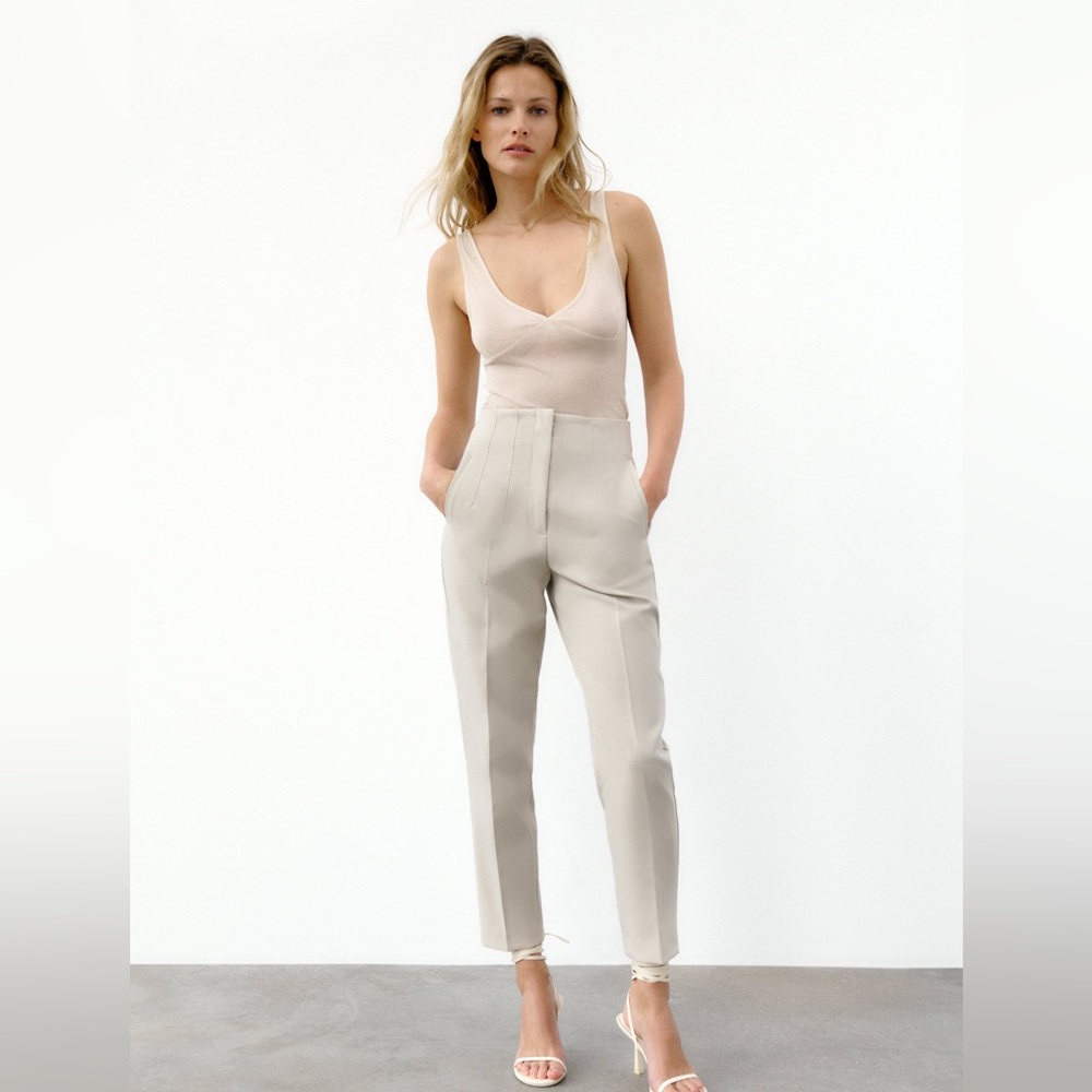 Zara High-Waisted Pants - Oyster White